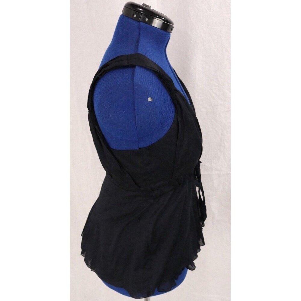 Ann Taylor Top Women 10 Black Cami Tank Pleated Boho Ruffle Tied Waist Y2K VTG - Picture 4 of 12